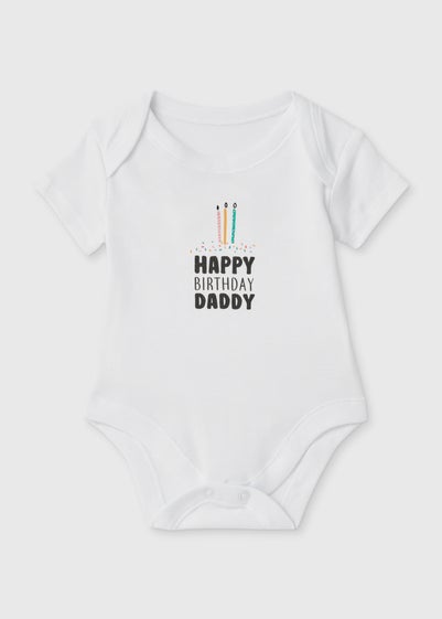 Baby White Happy Birthday Daddy Bodysuit (Tiny Baby-12mths) - Tiny Baby