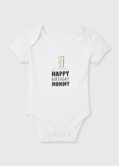 Baby White Happy Birthday Mummy Bodysuit (Tiny Baby-12mths) - Tiny Baby