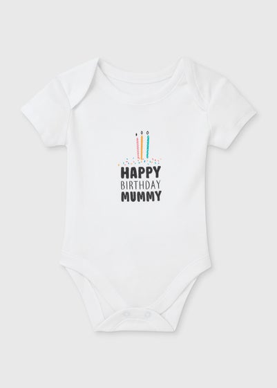 Baby White Happy Birthday Mummy Bodysuit (Tiny Baby-12mths)