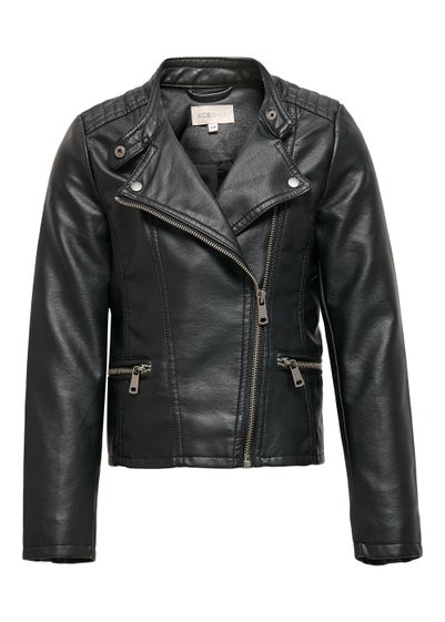 ONLY Girls Black Faux Leather Biker Jacket (6-14yrs) - Age 6 Years