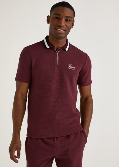 T&W Burgundy Pique Polo Shirt - Small