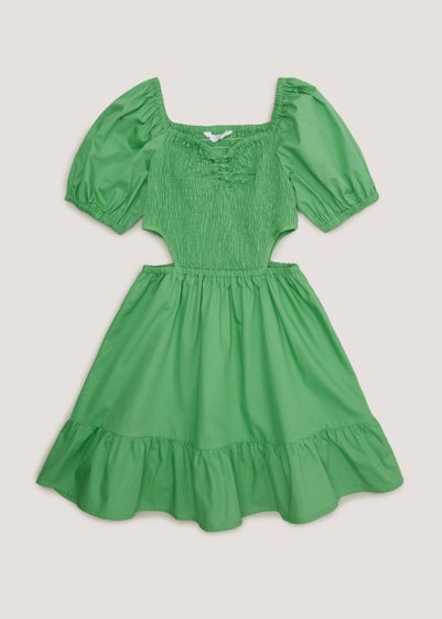 Girls Candy Couture Green Puff Sleeve Cut Out Dress (9-16yrs)