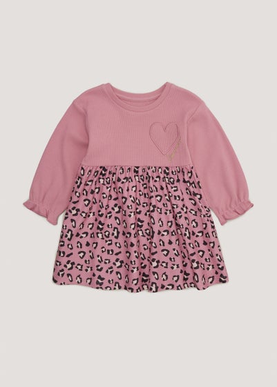 Girls Pink Ribbed Leopard Print Dress (9mths-6yrs)