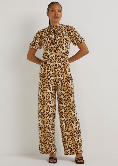 Be Beau Brown Leopard Jumpsuit - Size 10