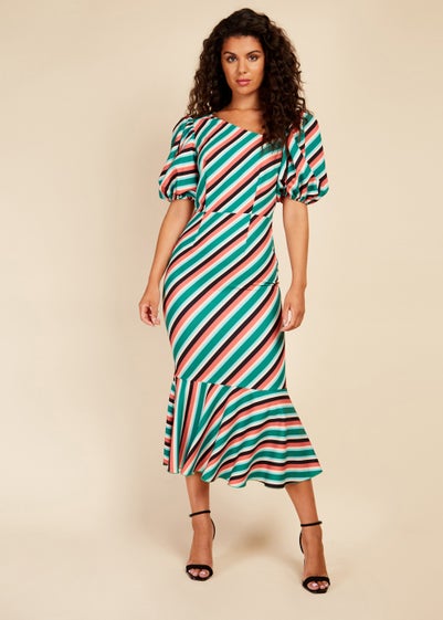 Little Mistress Multicoloured Stripe Midaxi Dress - Size 6