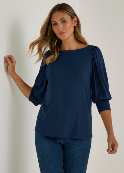 Navy Boat Neck Jersey Top