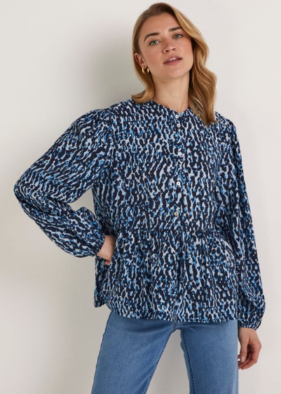 JDY Camilla Blue Animal Print Shirt - XL - UK 14