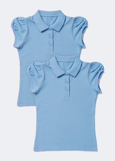 Girls 2 Pack Blue Scallop Collar School Polo Shirts (3-13yrs) - Age 6 Years