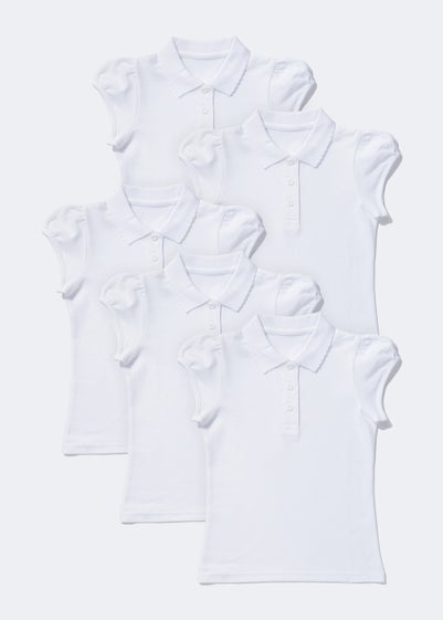 Girls 5 Pack White Scallop Collar School Polo Shirts (3-13yrs)