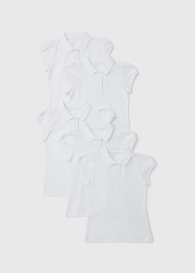 Girls 5 Pack White Scallop Collar School Polo Shirts (3-13yrs)
