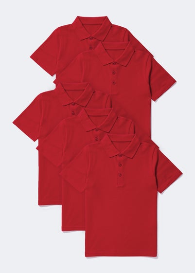 Kids 5 Pack Red School Polo Shirts (3-13yrs) - Age 8 Years