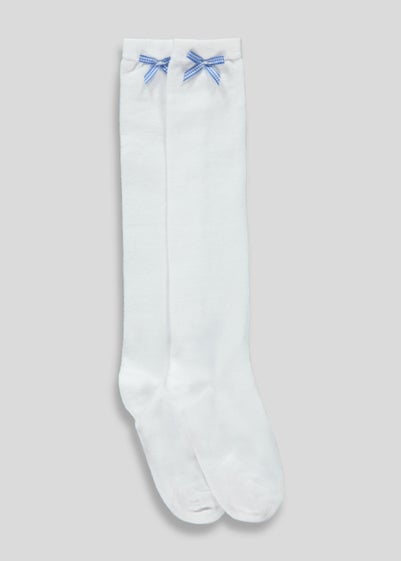 Girls 2 Pack Blue Gingham Knee High Socks (Younger 6-Older 5.5) - Sizes 6 - 8.5