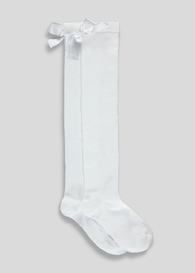Girls 2 Pack White Bow Over the Knee Socks (Younger 6-Older 5.5) - Sizes 6 - 8.5
