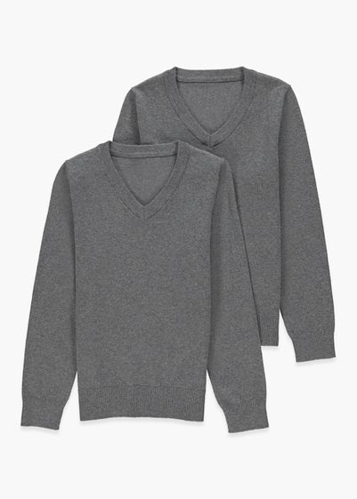 Kids 2 Pack Grey V-Neck School Jumpers (3-13yrs) - Age 3 Years