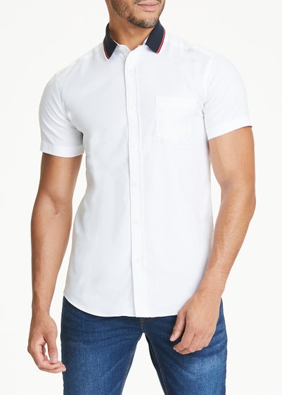 White Oxford Knitted Collar Shirt - Small