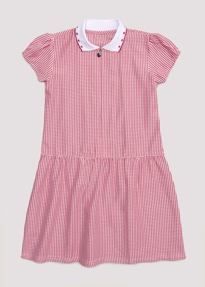 Girls Red Generous Fit Knitted Collar Gingham School Dress (3-14yrs) - Age 3 Years
