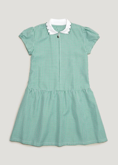 Girls Green Generous Fit Knitted Collar Gingham School Dress (3-14yrs) - Age 3 Years