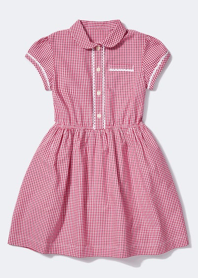 Girls Red Traditional Gingham School Dress (3-14yrs) - Age 3 Years