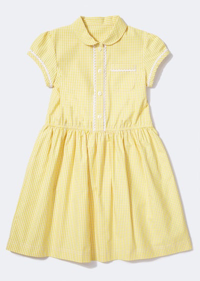 Girls Yellow Traditional Gingham School Dress (3-13yrs)