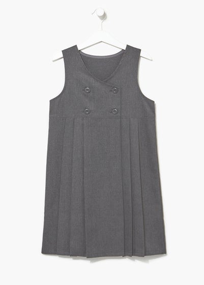 Girls Grey Double Breasted Pleated School Pinafore (3-9yrs)