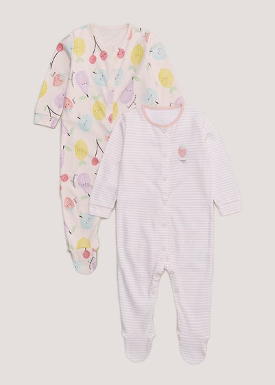 Baby 2 Pack Pink Star Sleepsuits (Newborn-23mths) - Matalan