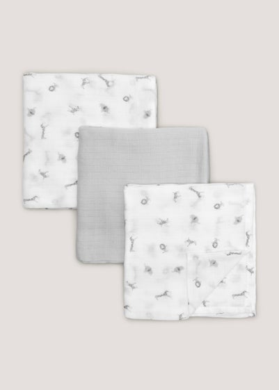 3 Pack White Safari Muslin Cloths (73cm x 73cm) - One Size