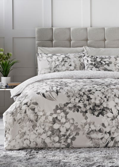 Grey Hydrangea 100% Cotton Reversible Duvet Cover