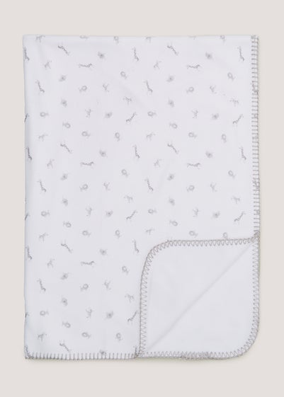 White Safari Fleece Baby Blanket (100cm x 75cm) - One Size