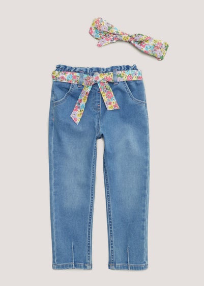 Girls Midwash Jeans with Headband Set (9mths-6yrs) - Age 9 - 12 Months