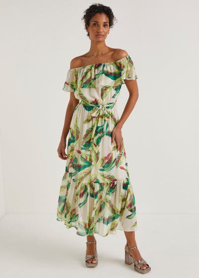 Et Vous Ivory Leaf Print Bardot Maxi Dress Reviews - Matalan