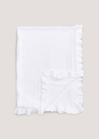 White Frill Edge Baby Blanket (90cm x 70cm) - One Size