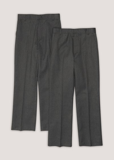 Boys 2 Pack Grey Classic Fit Longer Length School Trousers (3-13yrs)