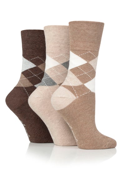 3 Pack Gentle Grip Brown Argyle Socks