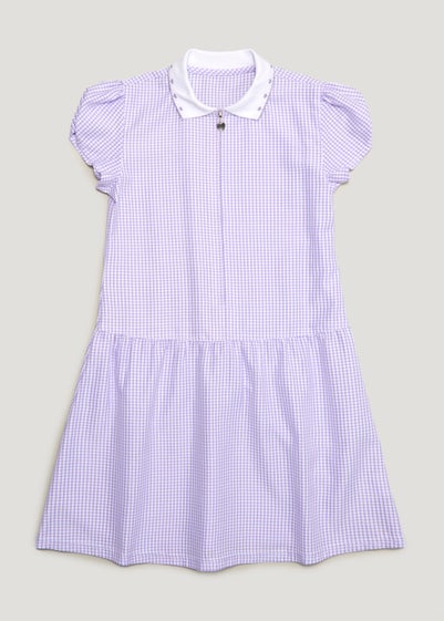 Girls Lilac Generous Fit Knitted Collar Gingham School Dress (3-14yrs) - Age 3 Years