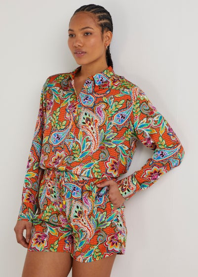 Be Beau Multicoloured Paisley Satin Shirt - Size 8
