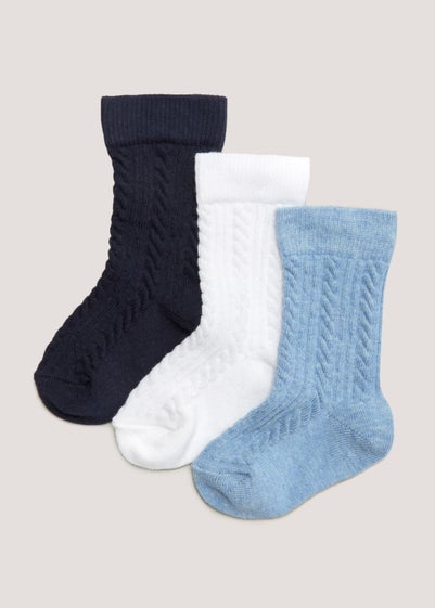3 Pack Blue Cable Baby Socks (Newborn-12mths) - Newborn