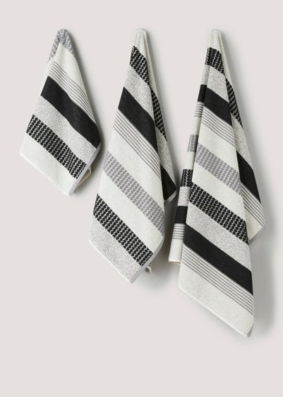 Monochrome 100% Cotton Textured Stripe Towels - Bath Towel