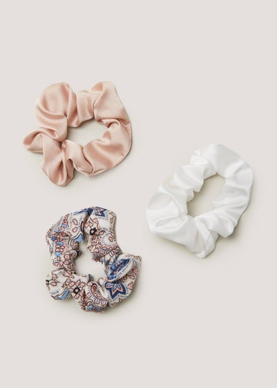 3 Pack Plain & Paisley Scrunchies - One Size