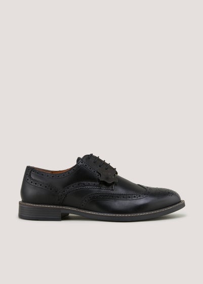 Black Real Leather Brogues - Size 6