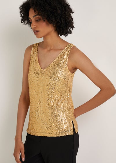Et Vous Gold Sequin Vest Top - Size 8