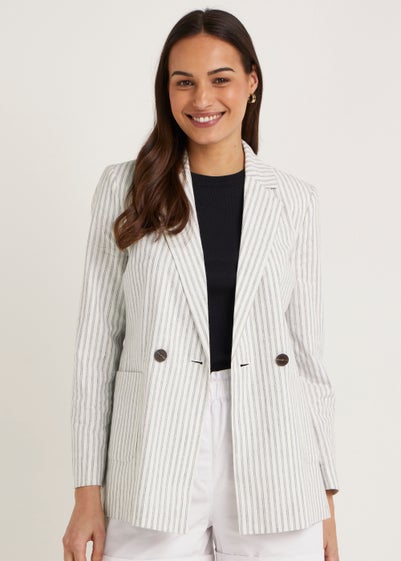 Black & White Stripe Linen Blend Blazer - Size 8