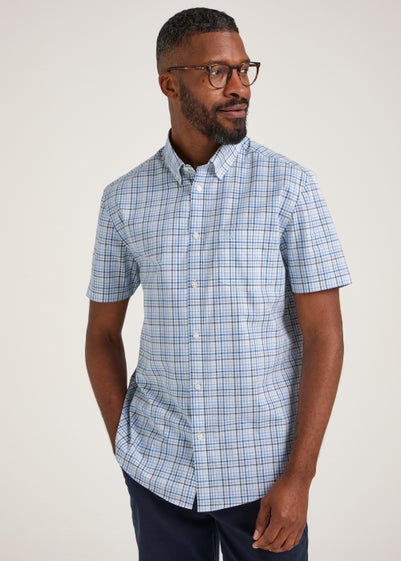 Lincoln Blue Check Tatterstall Short Sleeve Shirt Matalan 8868