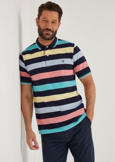 Lincoln Navy Chunky Stripe Print Polo Shirt