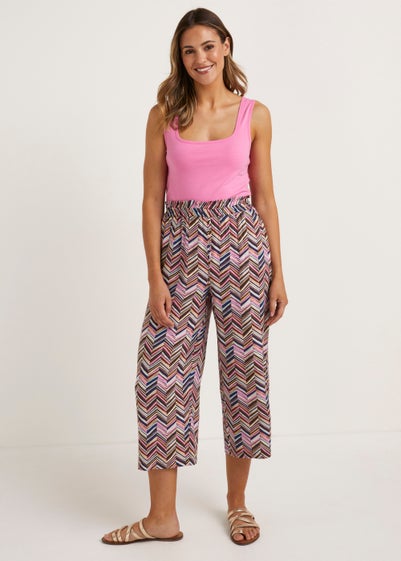 Multicoloured Zigzag Wide Leg Cropped Trousers