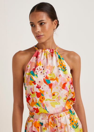 Be Beau Multicoloured Floral Satin Cami Top - Size 16