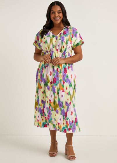 Papaya Curve Multicoloured Floral Print Plisse Dress Reviews - Matalan