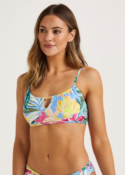 Multicoloured Tropical Floral Cropped Bikini Top