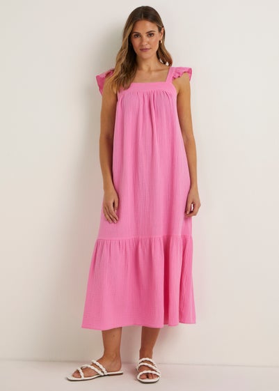 Pink Double Cloth Frill Midi Dress Reviews - Matalan