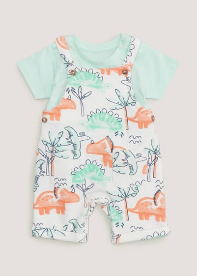 Baby Blue Dinosaur Dungarees & Top Set (Newborn-23mths)