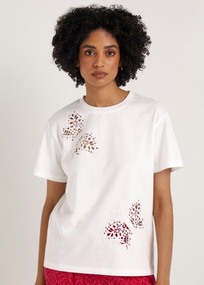 White Butterfly Crochet T-Shirt